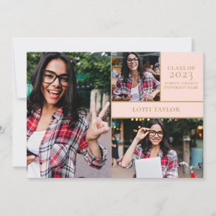 Blush Pink Graduate 3 Photo Gold Graduation Party Invitation