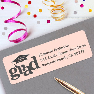 Blush Pink Graduation Bold Type Grey Cap Address