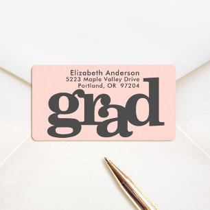 Blush pink graduation bold typography chic address label