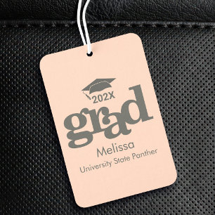 Blush Pink Graduation Cap Modern Bold Typography Car Air Freshener