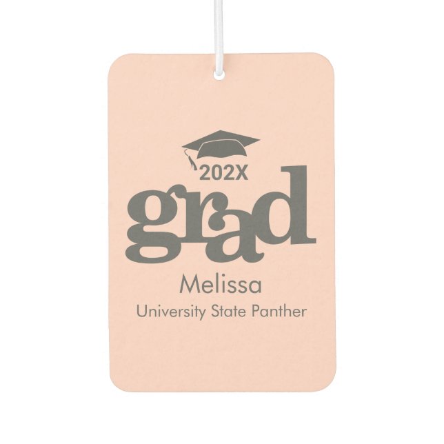 Blush Pink Graduation Cap Modern Bold Typography Car Air Freshener (Front)