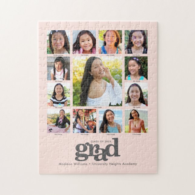 Blush Pink Graduation K–12 Photo Collage Modern Jigsaw Puzzle (Vertical)