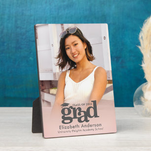 Blush Pink Graduation Photo Bold Typography Modern Plaque
