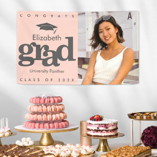 Blush pink graduation photo grey cap bold modern banner