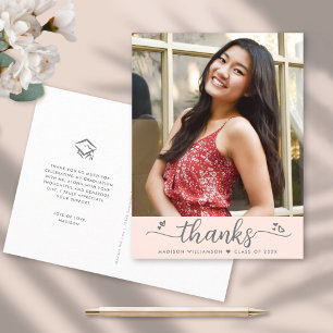 Blush Pink Graduation Photo Script Heart Thank You Postcard