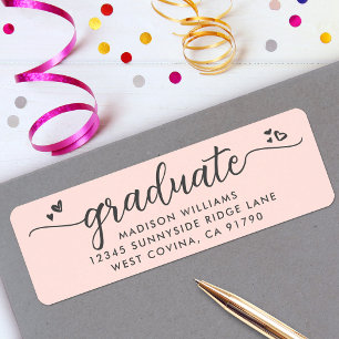 Blush Pink Graduation Script Hearts Modern Address