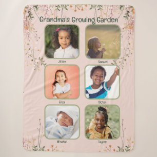Blush Pink Grandma's Growing Garden Photo Collage Sherpa Blanket
