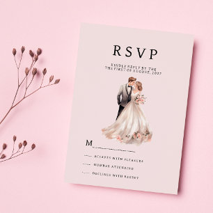 Blush pink gray floral couple photo RSVP Invitation