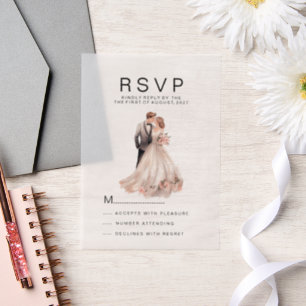 Blush pink gray floral couple photo RSVP Vellum Invitations