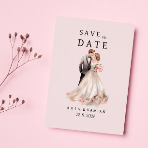 Blush pink gray floral couple photo Save the Date Invitation