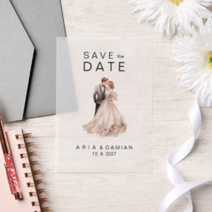 Blush pink gray floral couple photo Save the Date Vellum Invitations