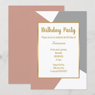 BLUSH PINK GRAY TEAL ABSTRACT PATTERN BIRTHDAY INVITATION