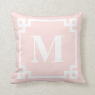 Blush Pink Greek Key Border Monogram Pillow II