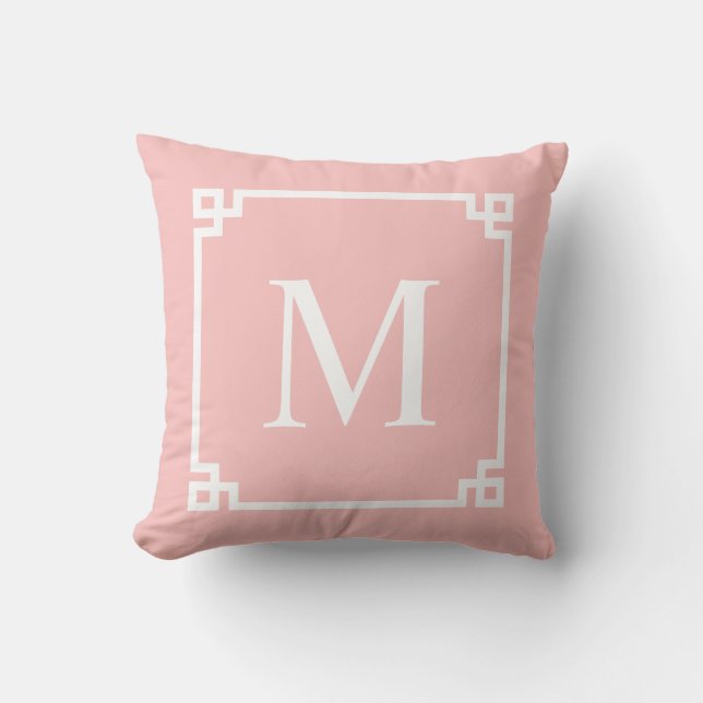 Blush Pink Greek Key Corners | Throw Pillow (Front)