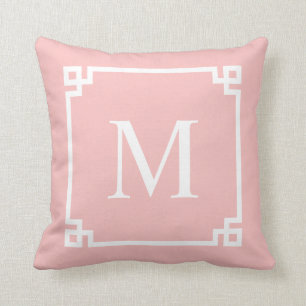 Blush Pink Greek Key Corners   Throw Pillow