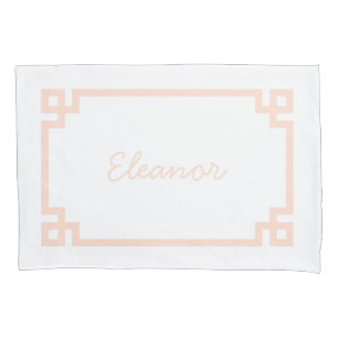 Blush Pink Greek Key Monogram Standard Pillow Case
