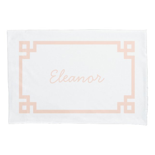 Blush Pink Greek Key Monogram Standard Pillow Case (Front)