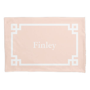 Blush Pink Greek Key Monogram Standard Pillow Case