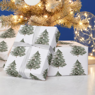 Blush Pink Green Christmas Trees Wrapping Paper