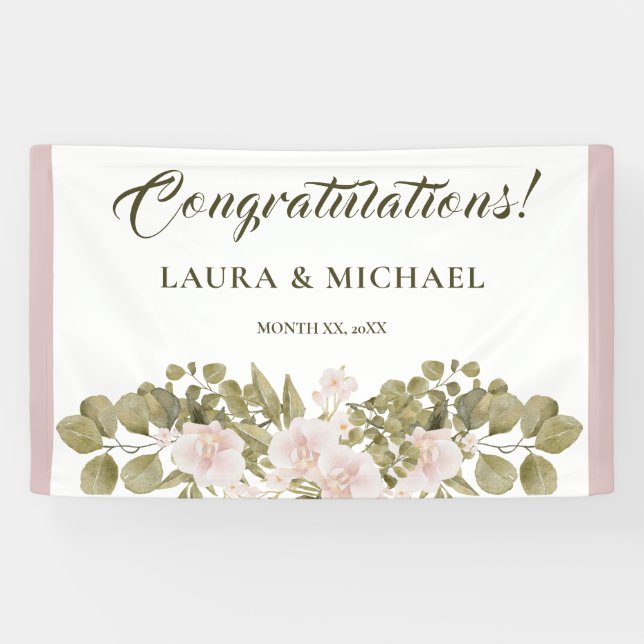 Blush Pink, Green, Elegant Boho Style Wedding Bann Banner (Horizontal)