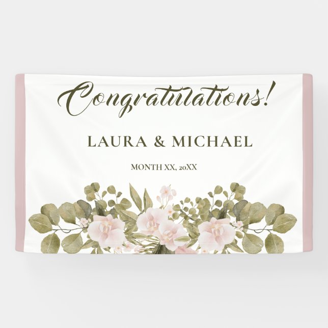 Blush Pink, Green, Elegant Boho Style Wedding Bann Banner (Horizontal)