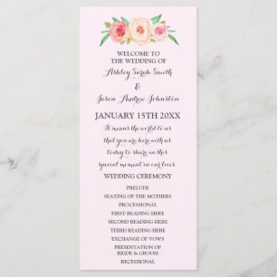 Blush Pink Green Floral Wedding Program Programme