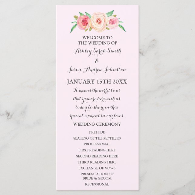 Blush Pink Green Floral Wedding Program Programme (Front)