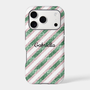 Blush Pink Green Glitter Stripes