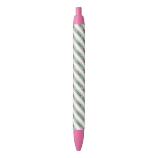 Blush Pink Green Glitter Stripes Christmas Black Ink Pen