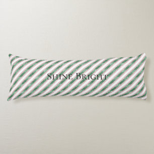 Blush Pink Green Glitter Stripes Christmas Body Cushion