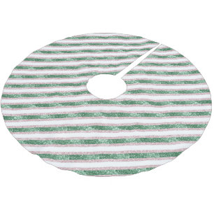 Blush Pink Green Glitter Stripes Christmas   Brushed Polyester Tree Skirt