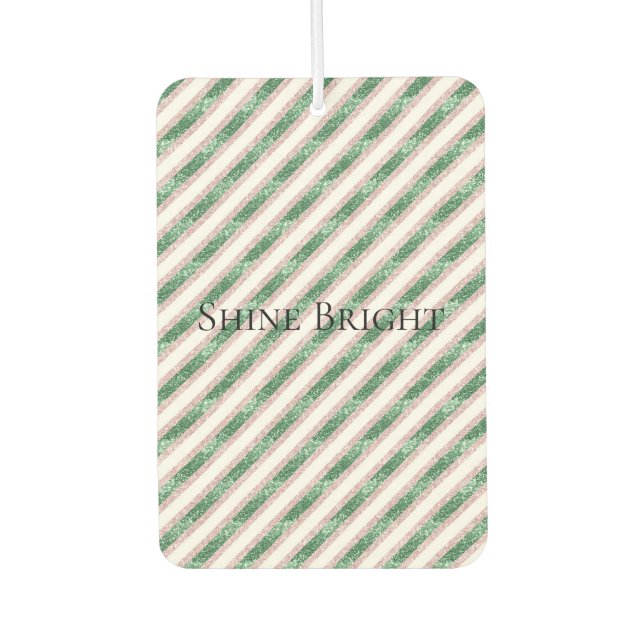 Blush Pink Green Glitter Stripes Christmas   Car Air Freshener (Front)