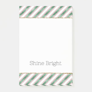 Blush Pink Green Glitter Stripes Christmas Post-it Notes