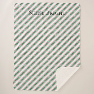 Blush Pink Green Glitter Stripes Christmas Sherpa Blanket