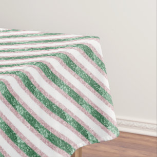 Blush Pink Green Glitter Stripes Christmas   Tablecloth