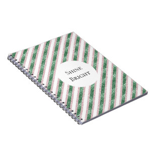 Blush Pink Green Glitter Stripes Notebook
