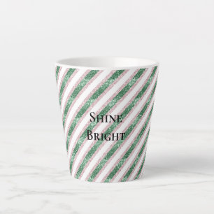 Blush Pink Green Glitzy Glitter Stripes Christmas Latte Mug
