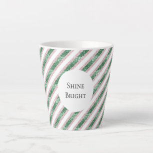 Blush Pink Green Glitzy Stripes Christmas Latte Mug