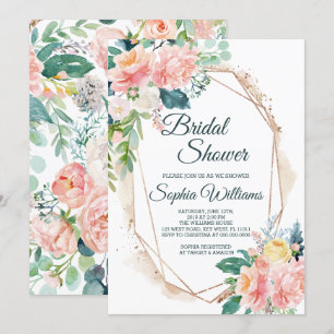 Blush Pink, Green & Gold Bridal Shower Invitation
