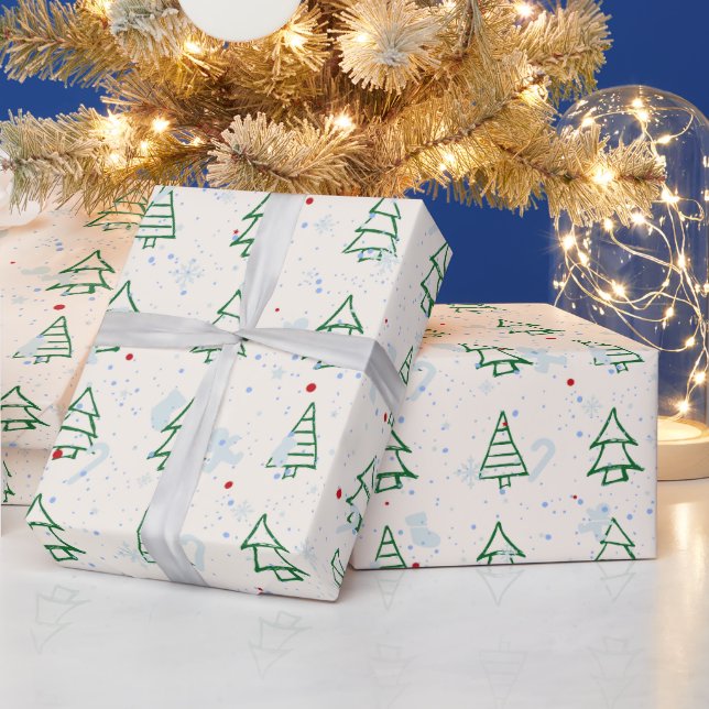 Blush Pink green Modern geometric Christmas tree  Wrapping Paper (Holidays)