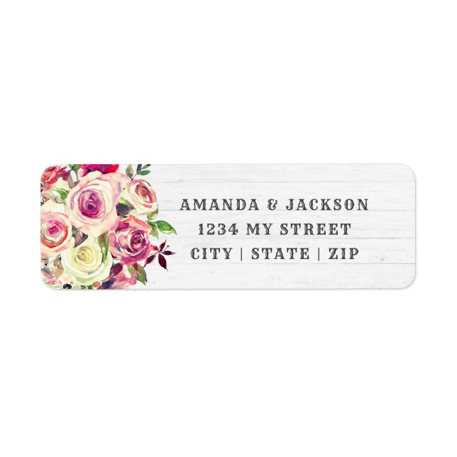 Blush Pink & Green Rose Wedding Return Address (Front)