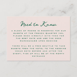 Blush Pink Green Simple Additional Information  Enclosure Card