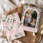 Blush Pink & Greenery Arch Merry Christmas Photo Holiday Card<br><div class="desc">This collection features watercolor bright pink florals,  berries & winter greenery with modern & elegant typography,  with a winter botanical pattern back.</div>