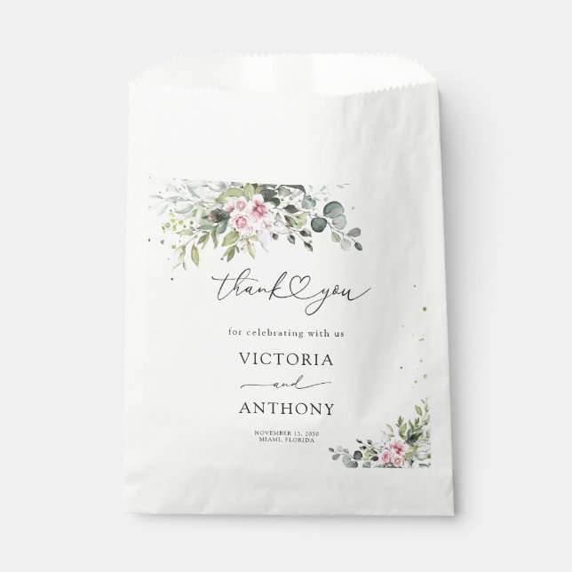 Blush Pink Greenery Bridal Shower Favour Bag (Front)
