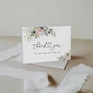 Blush Pink Greenery Bridal Shower Flat  Thank You Card