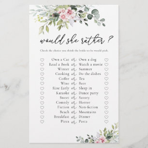 Blush Pink Greenery Bridal Shower Game