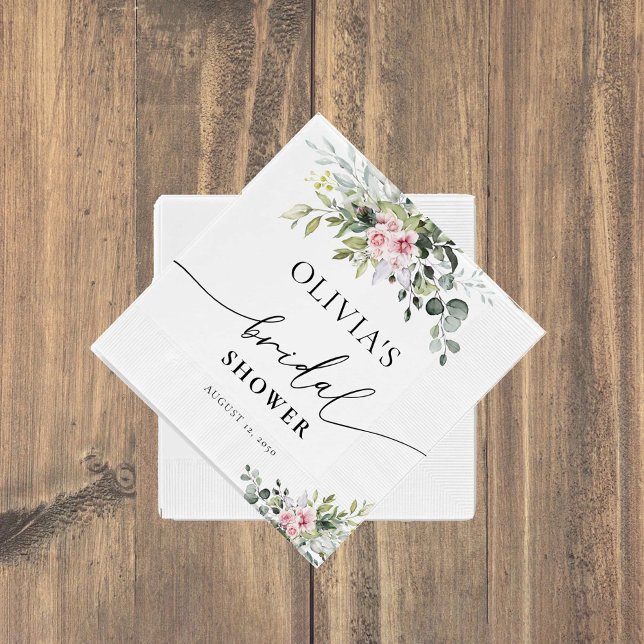 Blush Pink Greenery Bridal Shower Napkins (Creator Uploaded)