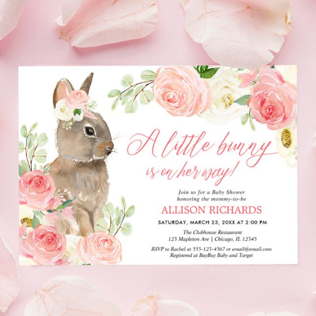 Blush pink greenery Easter bunny girl baby shower Invitation (Creator Uploaded)