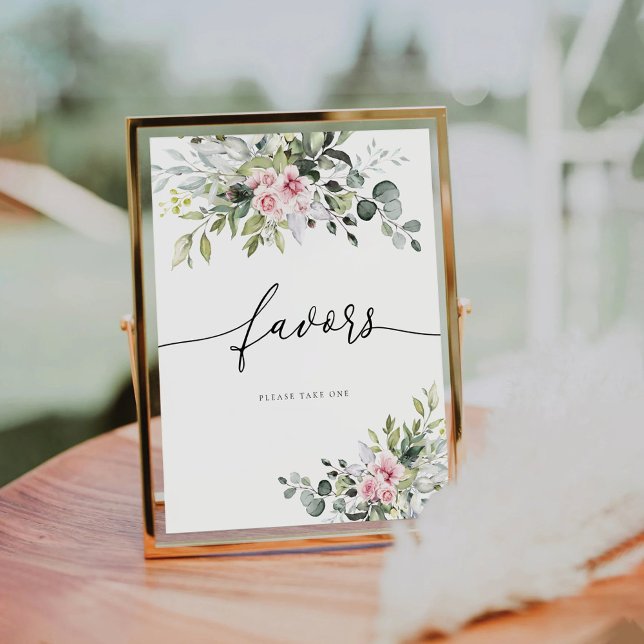 Blush Pink Greenery Floral Favours Sign (Creator Uploaded)