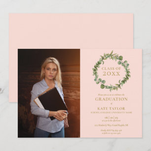 Blush Pink Greenery Garland Photo Graduation Party Invitation